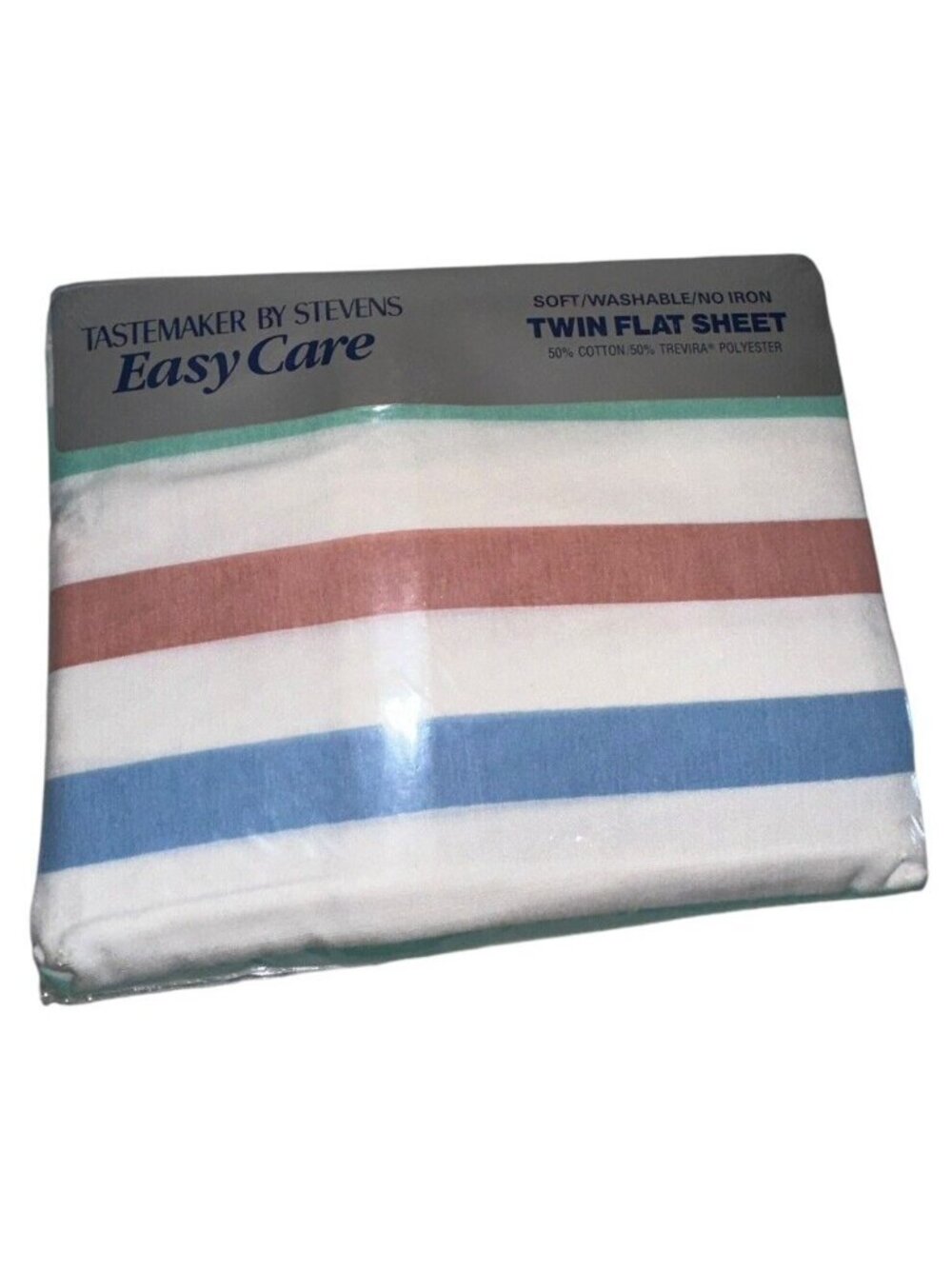 NIP Tastemaker by Stevens Easy Care Twin Flat Sheet Stripe Pastel Cotton Blend